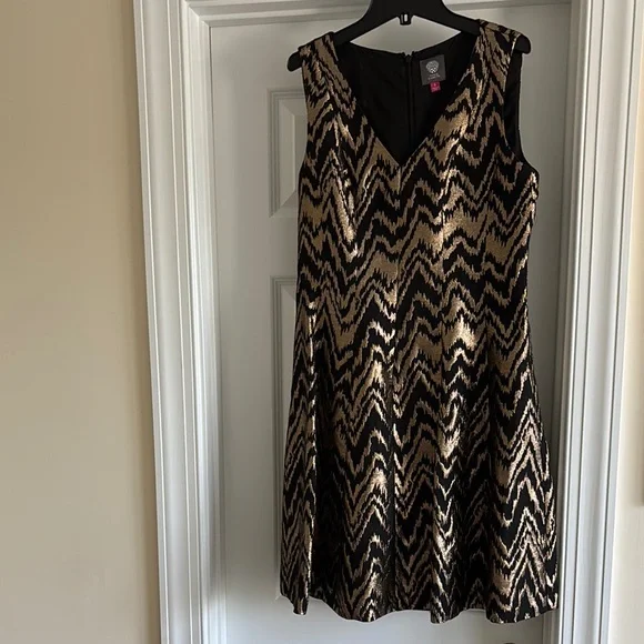 Vince Camuto Gold and Brown A-Line Midi Dress